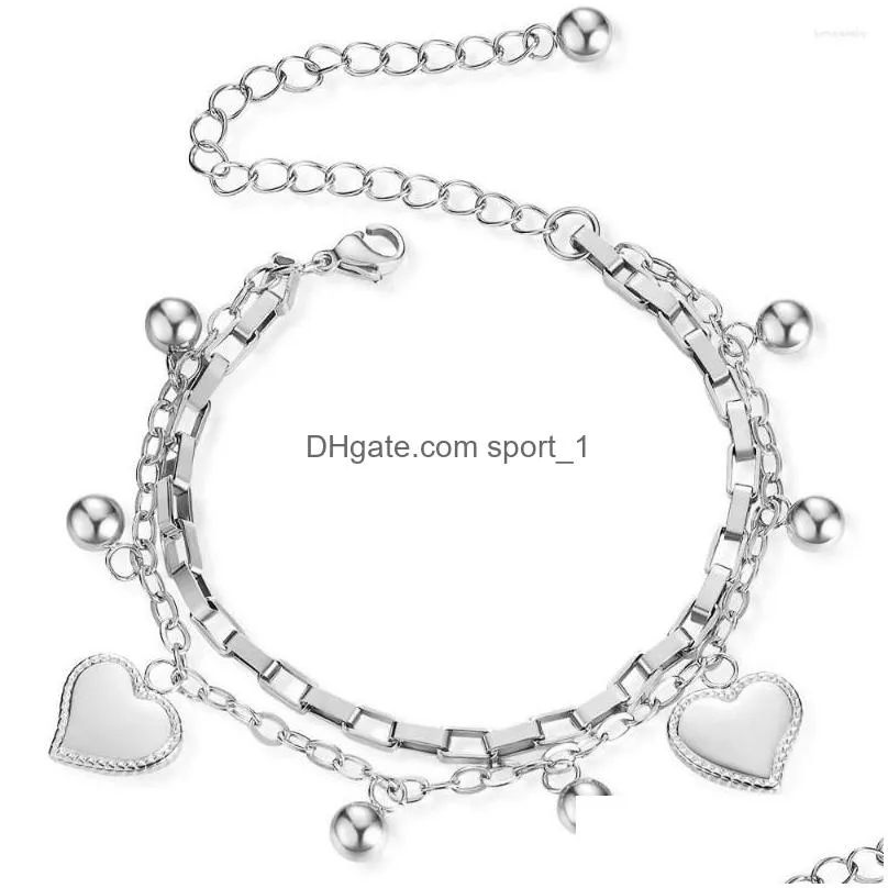 link bracelets 316l stainless steel titanium multilayer bracelet women love round beads multiple pendant womens