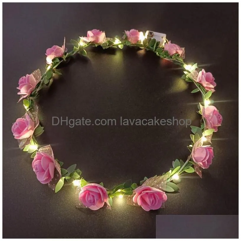 flower wreath luminous 12led headpiece garland crown flower headband glowing wreath for wedding party christmas garlands
