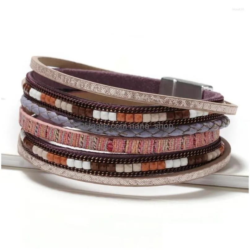 bangle 2023 bohemian bracelet hand braided leather rope alloy magnetic buckle ladies fashion