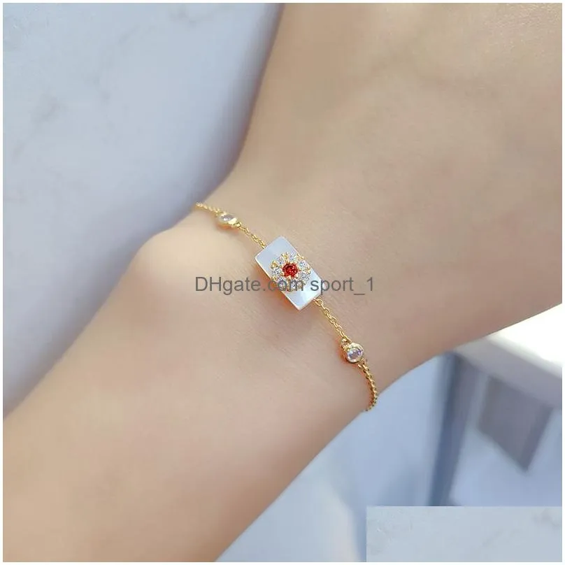 link bracelets simple white shellfish board metal zircon flowers bracelet for women girls jewellery