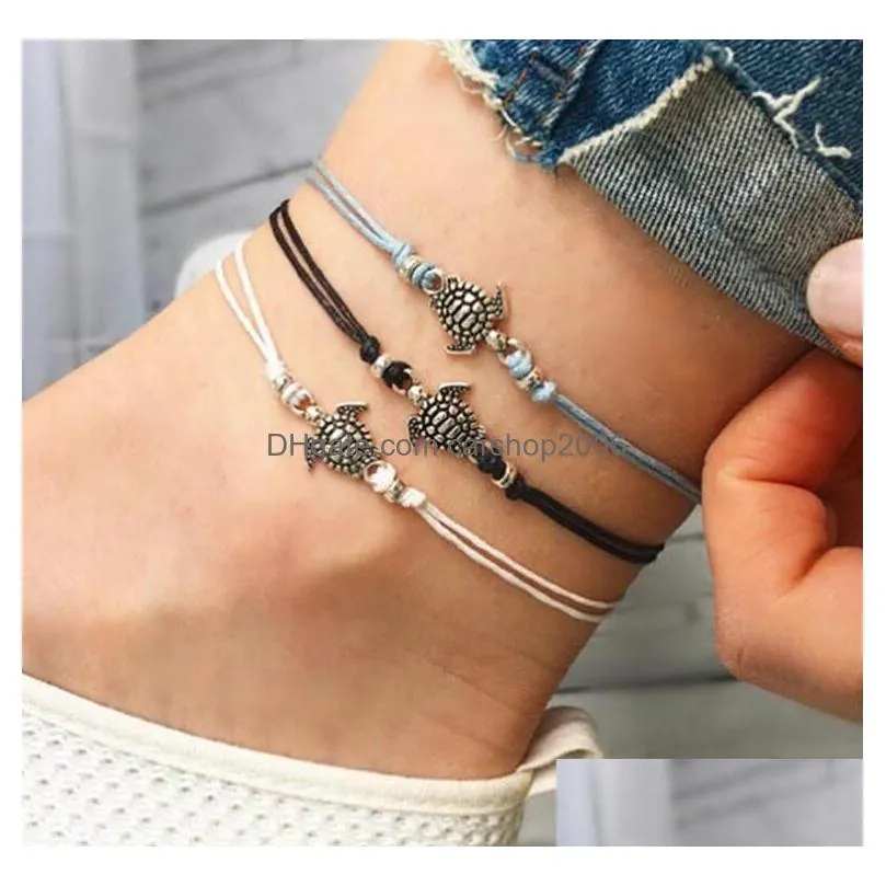 boho turtle anklets bracelet woven foot chain rope decorative beach jewelry for women and girls