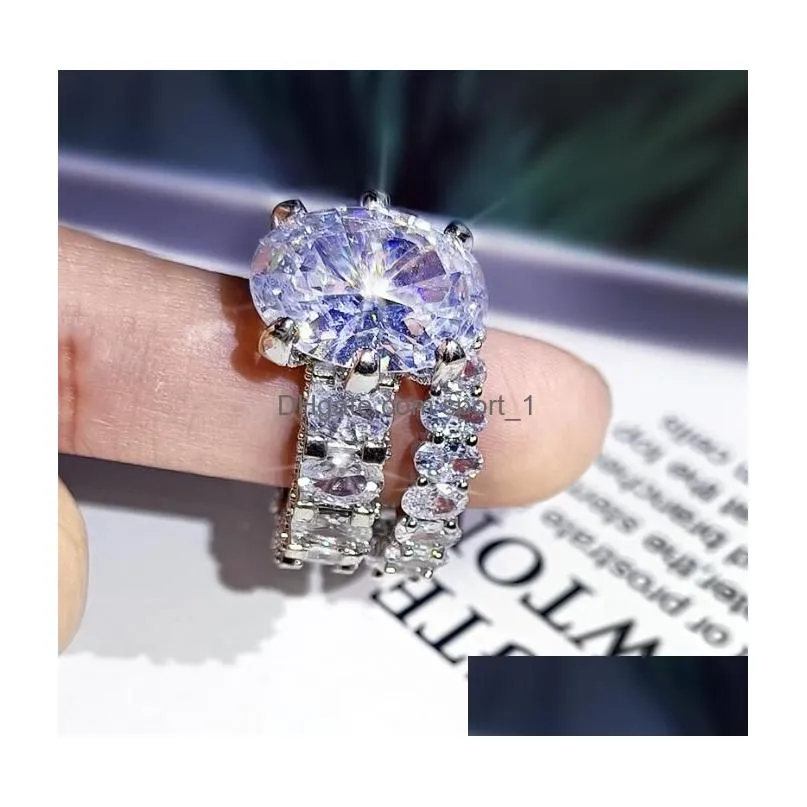 sparkling luxury jewelry rings set large oval cut white topaz cz diamond gemstones women wedding bridal ring set gift