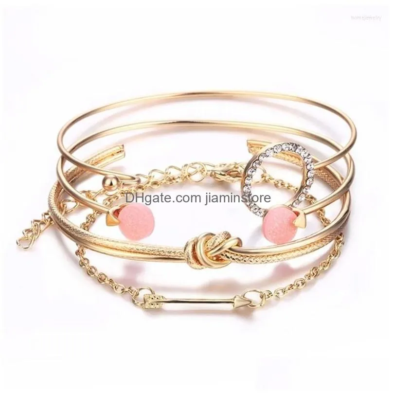 link bracelets women fashion 4 pcs/ set classic arrow knot crystal gem multi layer adjustable open party bracelet jewelry gifts