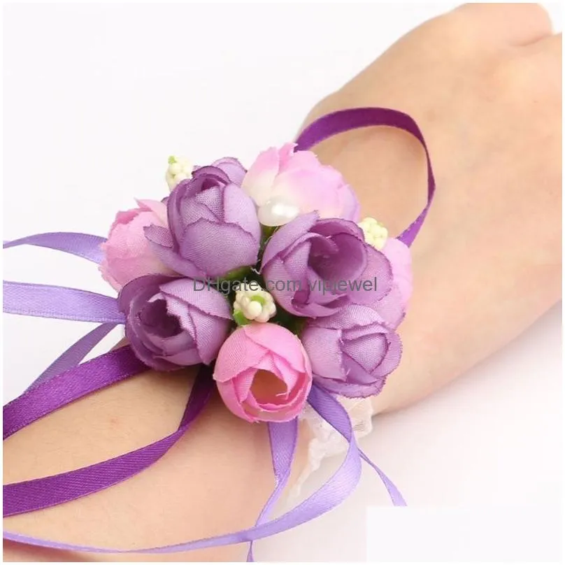 wholesale 1 pcs delicate wrist corsage bracelet bridesmaid sisters hand flowers wedding party bridal prom 