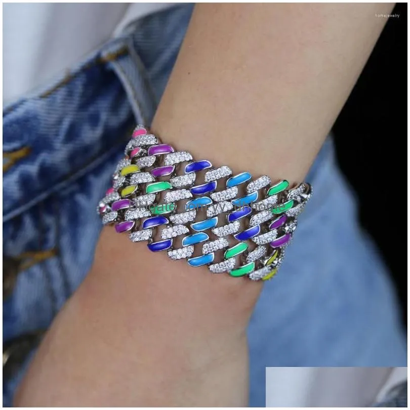 charm bracelets 2022 high quality hip hop colorful glaze drop cuban chain rainbow for women girls fashion wedding jewelry gifts