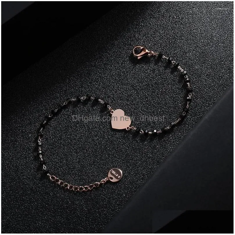 strand 2pc simple design love heart star set for women black crystal silvery bracelet pairs fashion couple jewelry