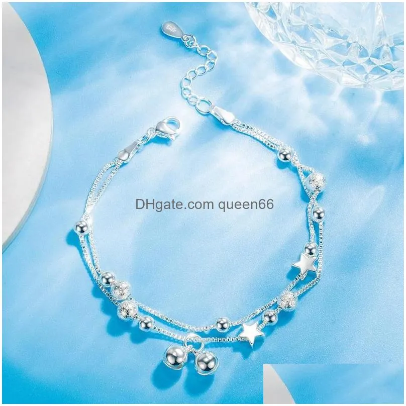 link bracelets doubledeck silver plated star balls small bracelet with s925 fashion jewelry for women bell