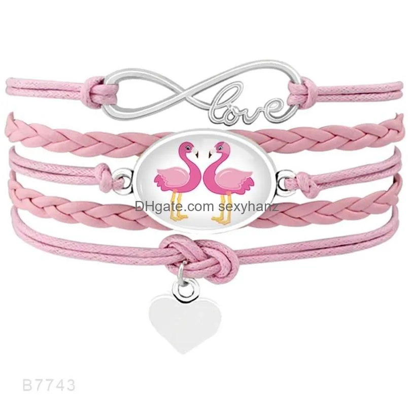 charm bracelets drop infinity love flamingo heart lovers girls wedding engagement leather jewelry for women