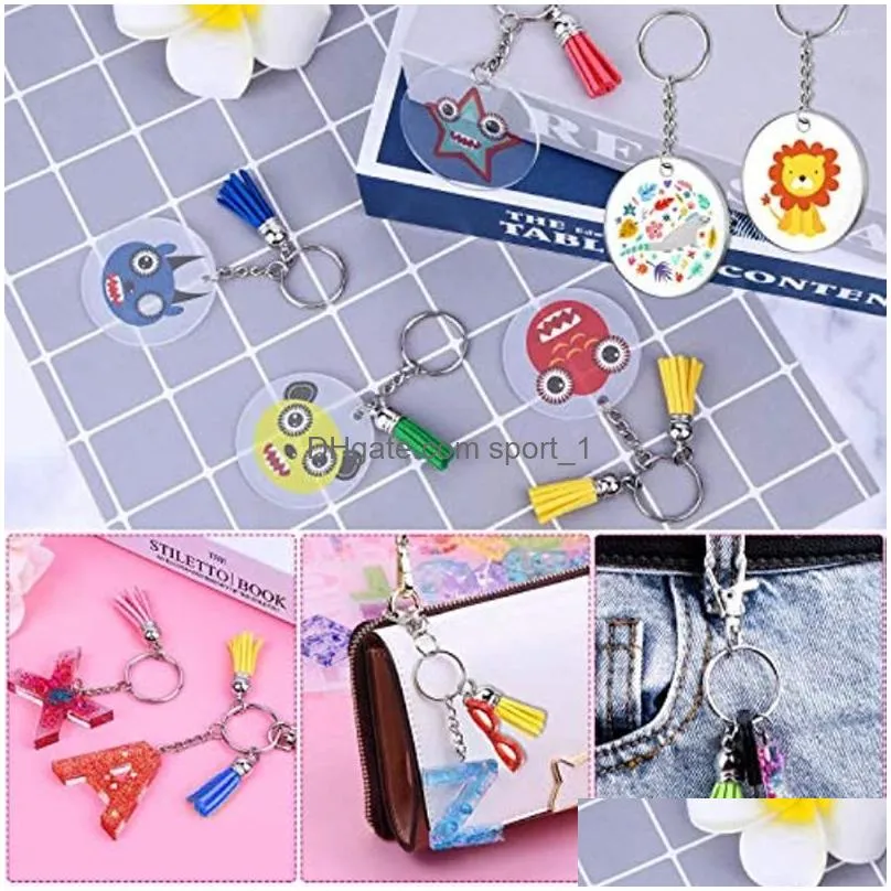 keychains 150pcs kit clear acrylic blanks keychain clips rings jump tassels for crafting vinyl projects diy gift