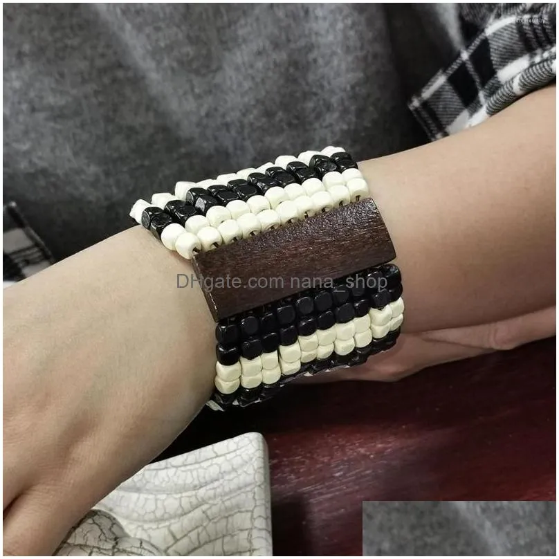 strand multilayers wood beads bracelets for women bohemian wide wooden beaded bracelet bangle ethnic trend jewelry uken