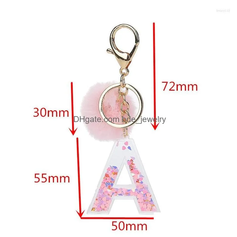 keychains 1pc women letter 26 glitter hollowedout english alphabet keyring handbag crafts with puffer ball