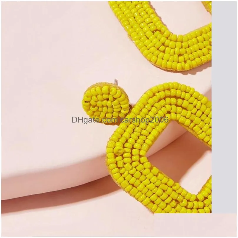 bohemian color rice bead stud handmade heart ear studs earrings fashion accessories