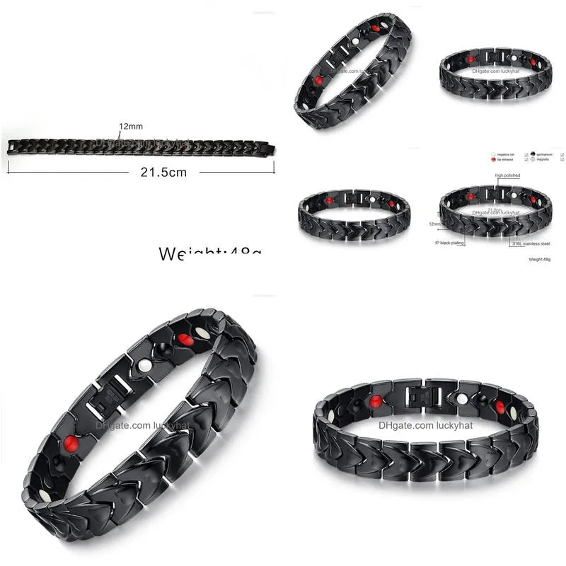 Mens Stainless Steel Chain Link Bracelet With Unique Love Heart Design Natural Germanium Stone And Healty Magnetic Closure Black Jewelry From Luckyhat 11.63 DHgate.Com