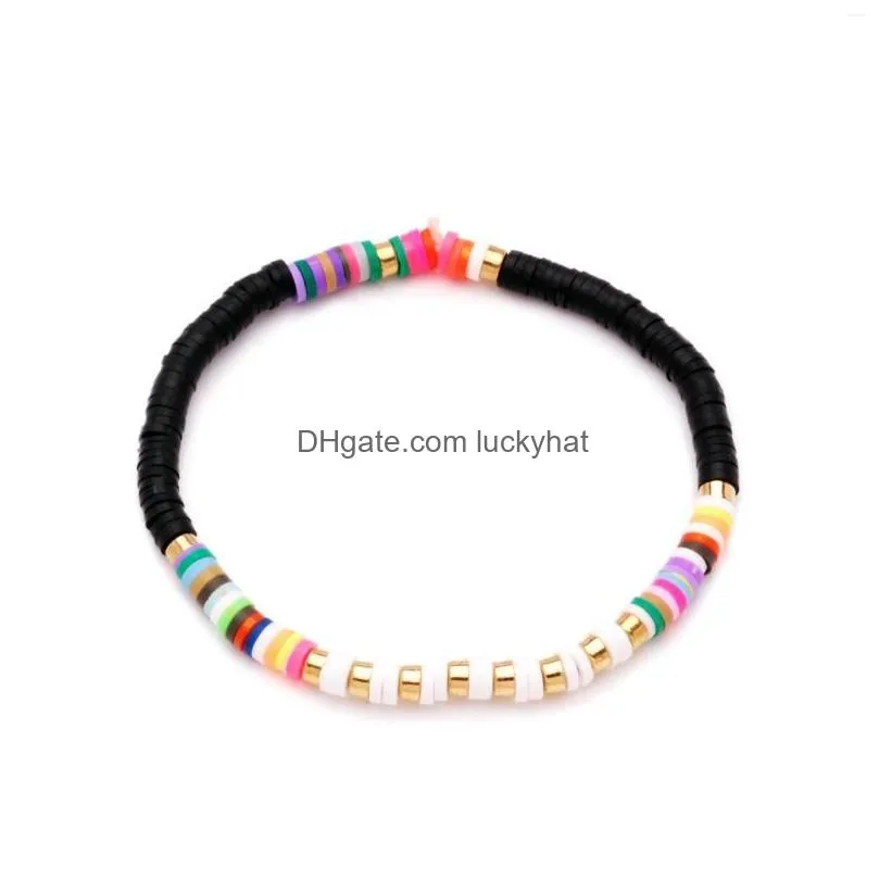 strand heishi discs beads stretch bracelet women men multicolor green pink white black purple polymer clay mix beach handmade jewelry