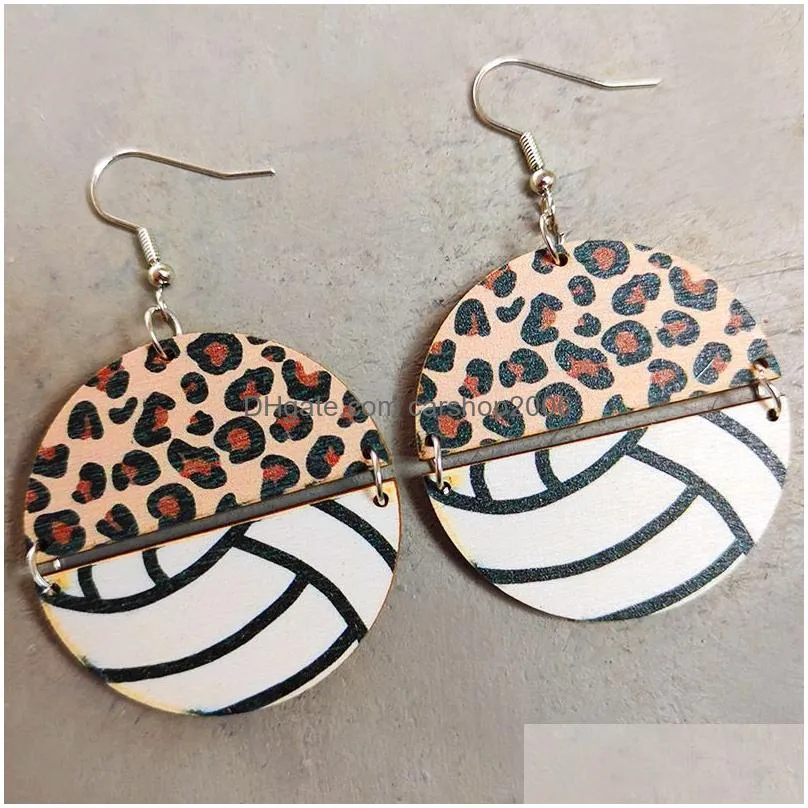 sports leopard earrings charm soccer half round splicing pendant earring studs