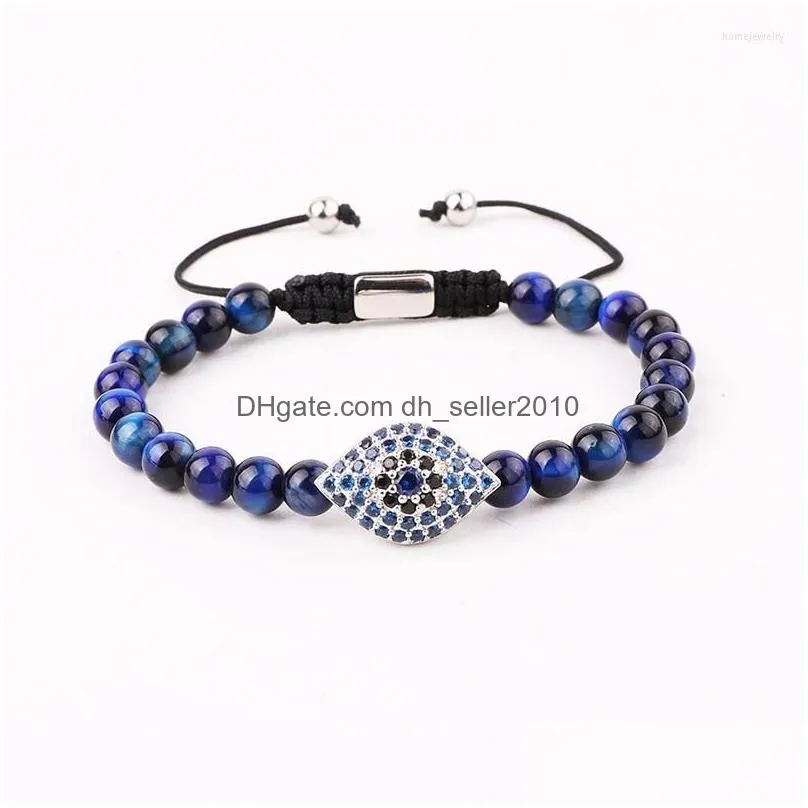 strand high quality luxury blue zirconia stone eye charm stainless steel bangle macrame friendship bracelet set men jewelry gift