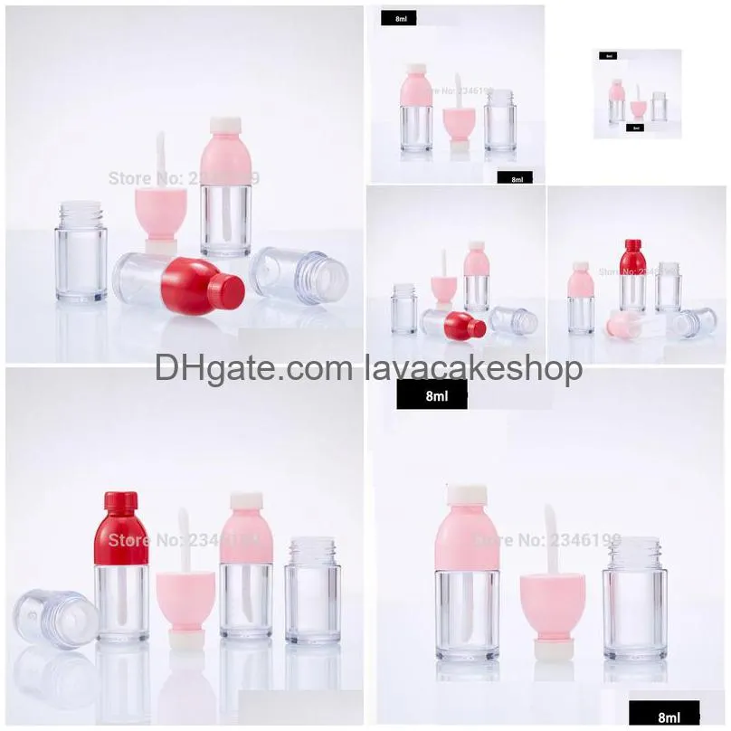 8ml arrival empty lip gloss tube clear plastic round lip gloss bottle pink cap cosmetic lipgloss packaging container 40pcs1