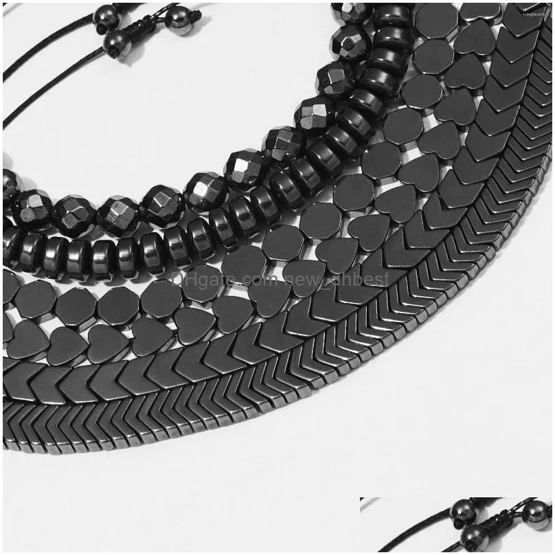 strand selling creative love flat beads round black gallstone handwoven bracelet personality adjustable