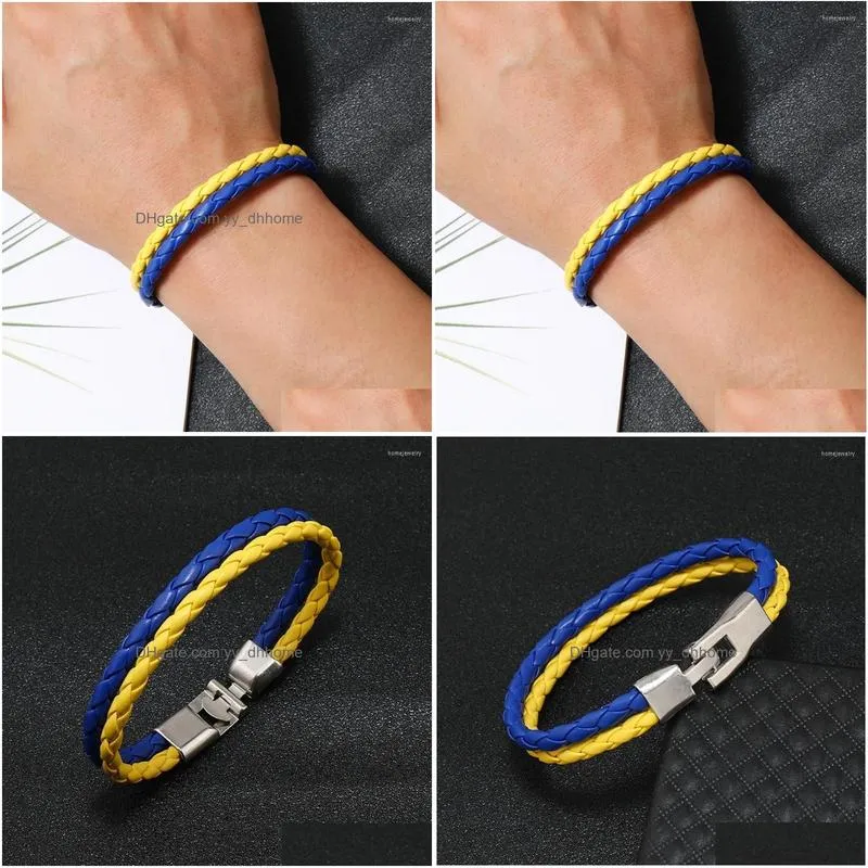 link bracelets blue yellow bracelet ukrainian flag color jewelry ukraine braided leather for men women kids