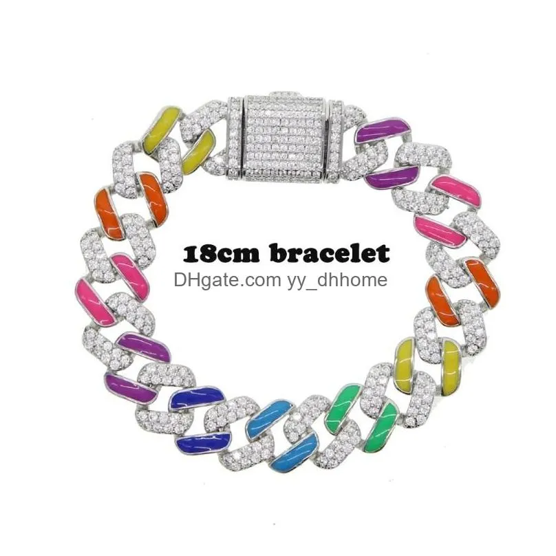 charm bracelets 2022 high quality hip hop colorful glaze drop cuban chain rainbow for women girls fashion wedding jewelry gifts