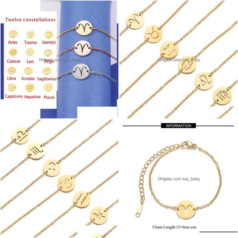 link bracelets libra 12 zodiac sign constellation bracelet gold color stainless steel hand for women jewelry birthday gifts 2023