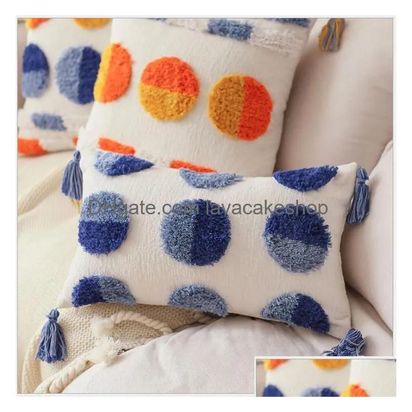 yellow orange tassels handmade embroidery cushion cover 45x45cm/30x50cm dot circle pillow cover homedecor pillowcase pillow sham1