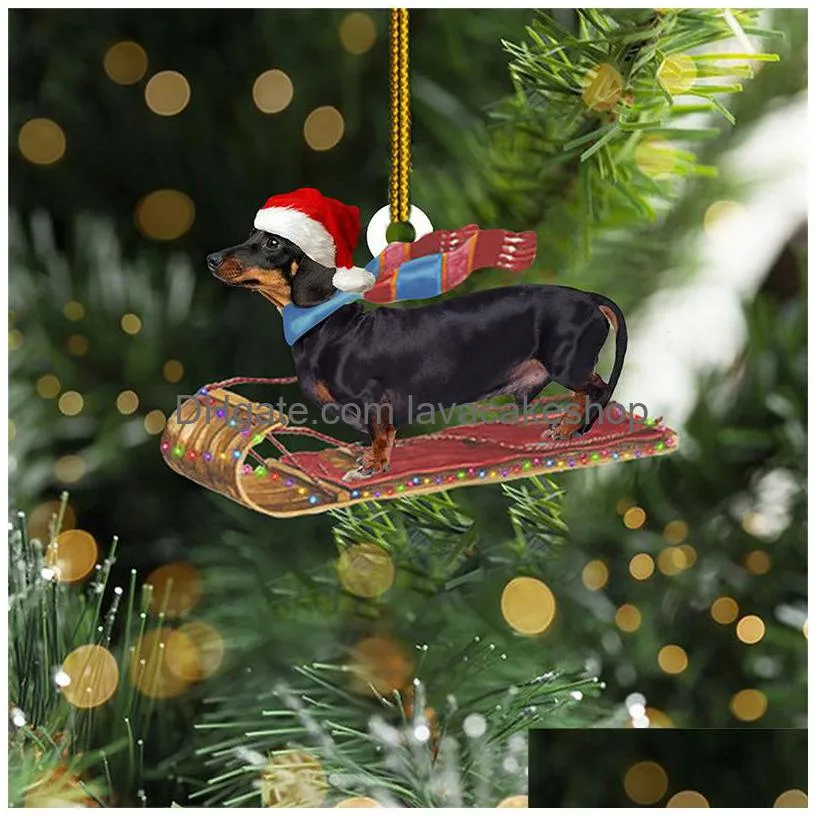 christmas tree hanging pendant acrylic santa dachshund tiny miniature xmas home ornament decoration