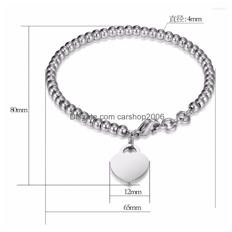 link bracelets fashion brand stainless steel rose gold color better small ball bead heart bracelet bangle woman party gift