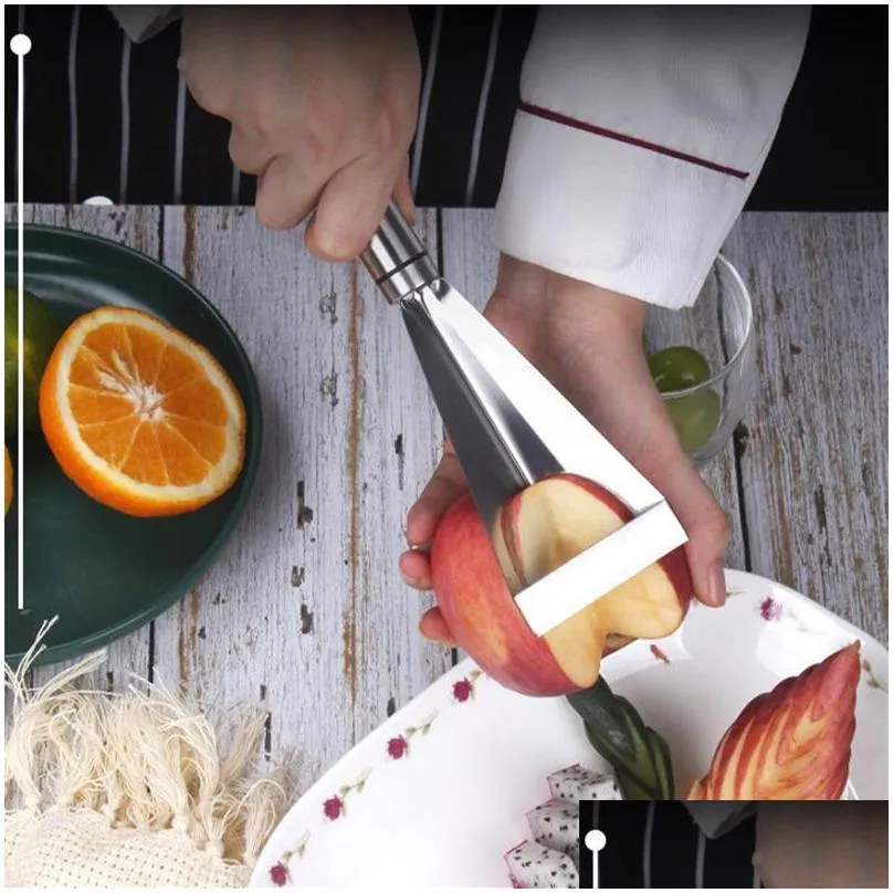 stainless steel fruit carving knife triangular shape vegetable knife slicer fruit platter nonslip carving blade kitchen tool