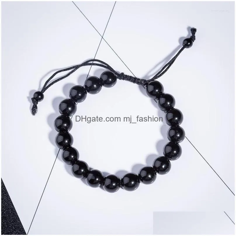 strand handmade natural black obsidian bracelet lymph drainage lose weight blackstone healing stone ball beads fitness jewelry