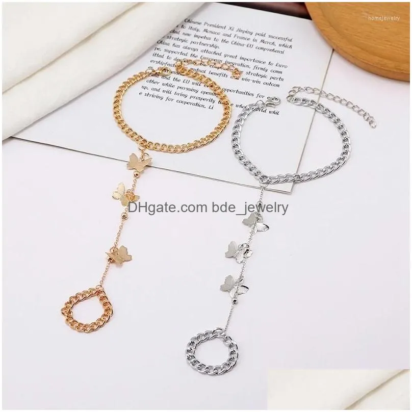 link bracelets trendy butterfly wrist bracelet for hand women boho finger ring jewelry goth vintage punk accessories 1pcs