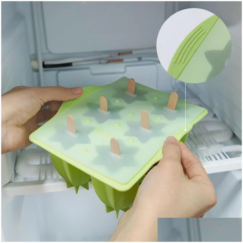6 cavity starfruit silicone ice cream mold tools diy ice popsicle 3d mould with lid homemade popsicle set