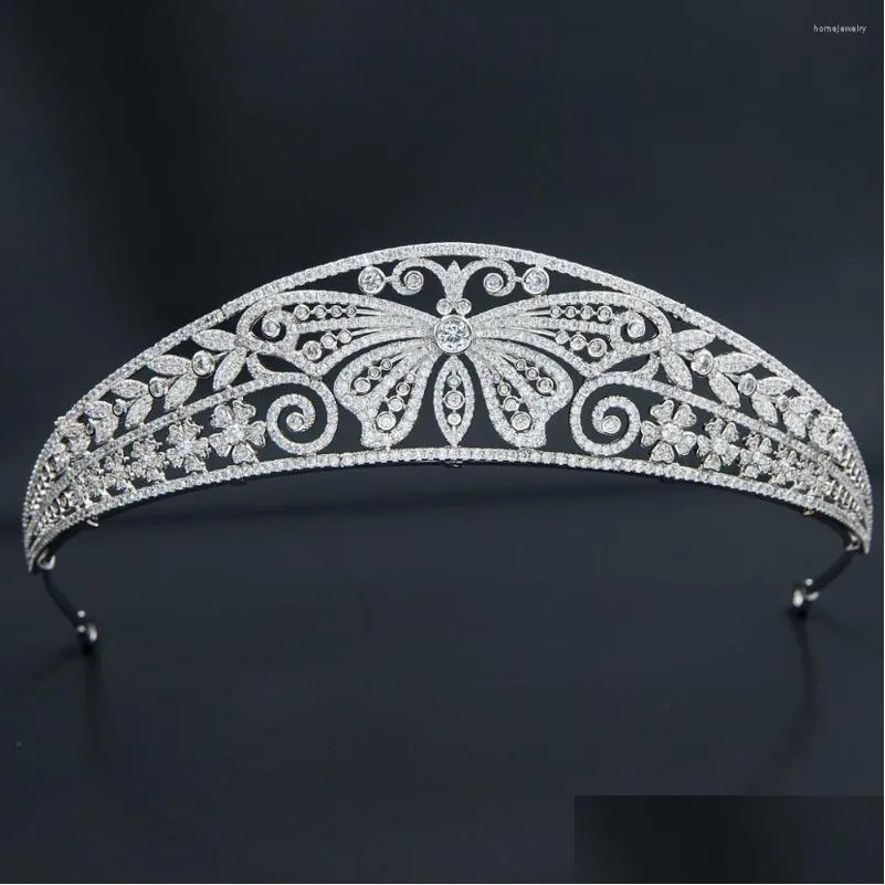 hair clips cubic zirconia butterfly tiara for wedding crystal princess tiaras crown bride jewelry ch10359