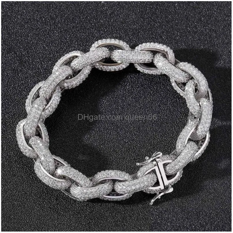 link bracelets 13mm chunky zircon round cuban bracelet mens hip hop jewelry gold color chain bangle 7/8inch