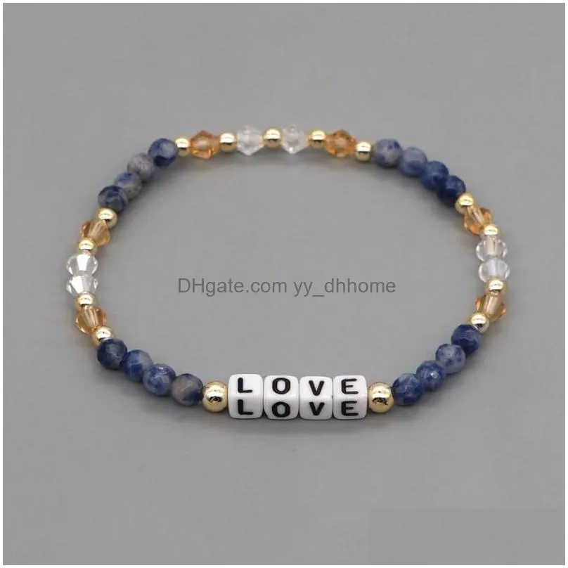 strand shinus natural stone bracelet for couple crystal love letter jewelry women gift vintage