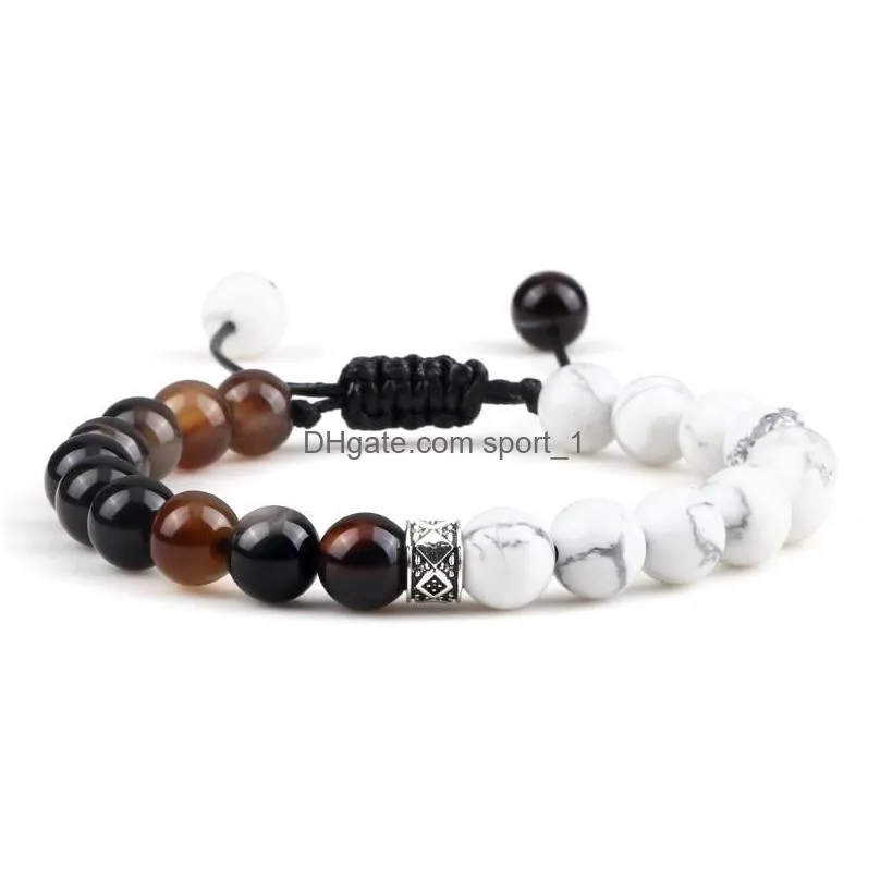 strand beaded strands high quality 8mm white howlite bracelet men natural tiger eye lava stone onyx bracelets bangles women yoga
