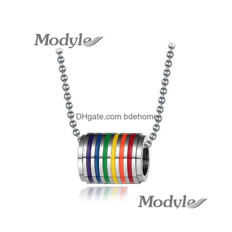 wholesalefashion multicolor gay pride jewelry stainless steel rainbow pendant necklace charm jewelry for women