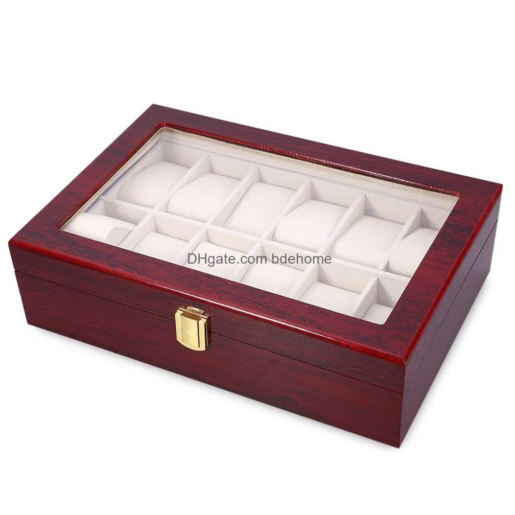 wholesale2016 12 grid wood watch display box case transparent skylight gift box jewelry collections storage display case