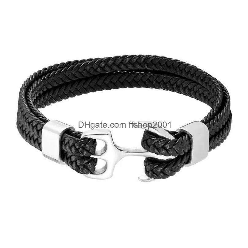 strand beaded strands mens jewelry stainless steel leather bracelet multithread black anchor braceletbeaded