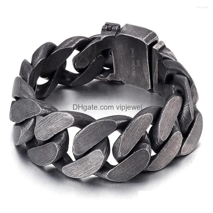 link bracelets retro black color jewelry 25mm wide men bracelet cuban links chains 316l stainless steel for bangle male accessory