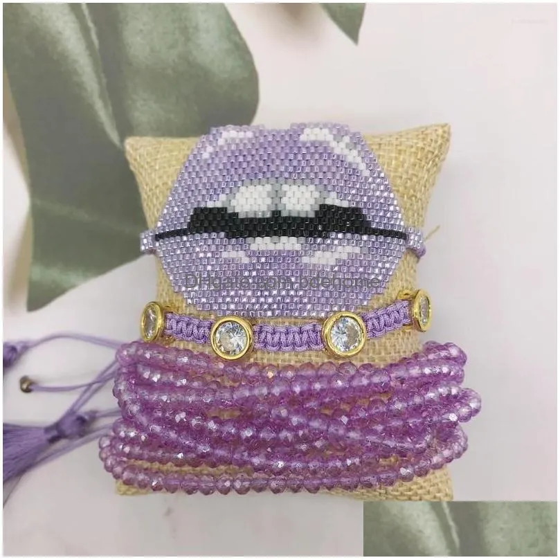 strand bluestar delica miyuki bracelet purple lips pulseras mujer crystal zircon bead armband handmade woven