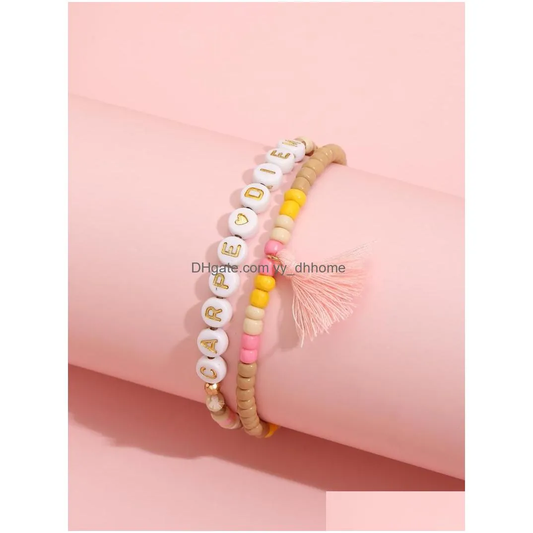 strand ethnic bohemian bracelet set for women girls boho carpe diem bff grl pwr letter colorful beach bracelets am4270