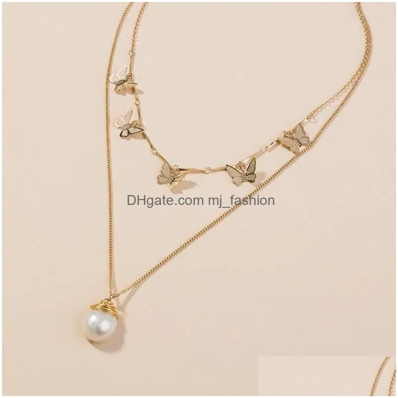 pendant necklaces natural freshwater pearl necklace for women cool clavicle chain golden double butterfly fashion wedding