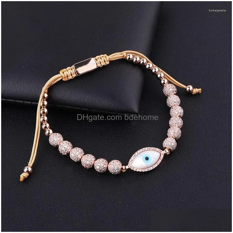strand high quality design fashion cz pave ball shell eye charm stainless steel beads luxury bracelet men women
