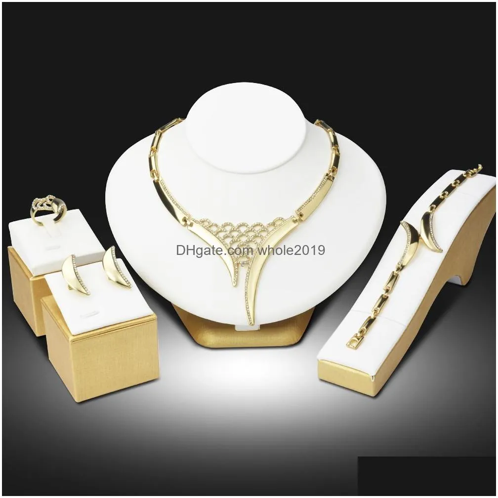 whole saledubai gold color jewelry sets nigerian wedding african beads crystal hollow bridal jewellery set rhinestone ethiopian