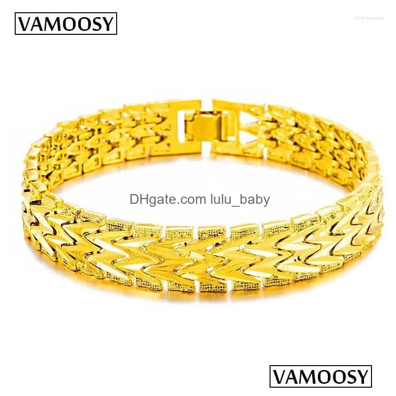 link bracelets male bracelet jewelry 12mm pulseira masculine trendy pure 24k gold color chunky chain wholesale bileklik for man