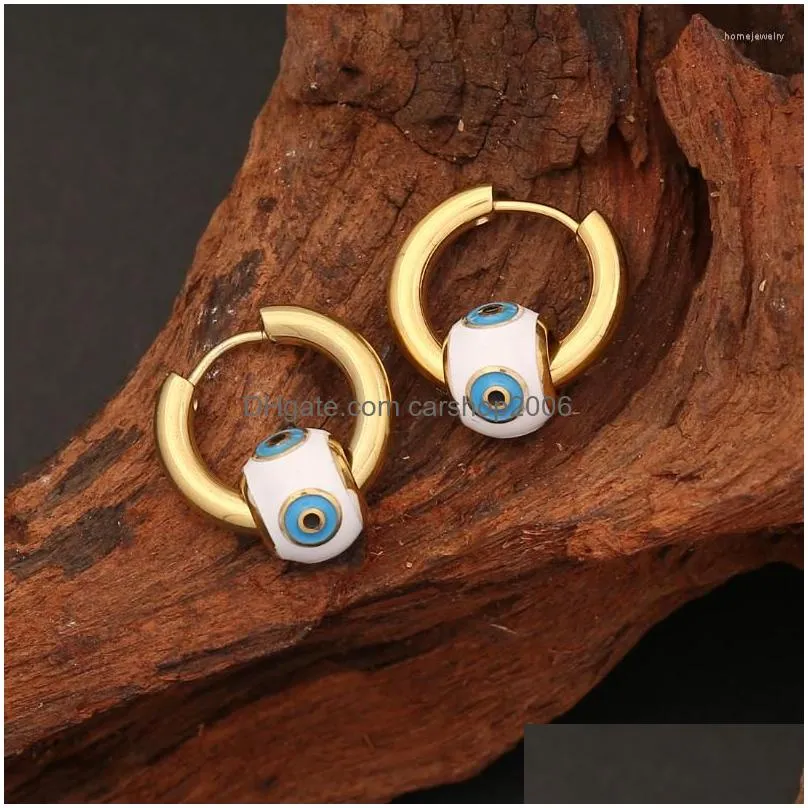 dangle earrings colorful eyes stainless steel ear buckle for women girls gold color personality dripping oil metal geometric