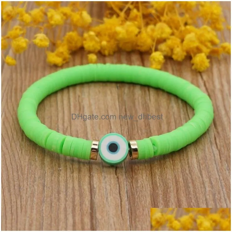 strand 6mm mixed demon eye polymer clay bracelet for women adjustable elastic soft pottery female gift friend couple