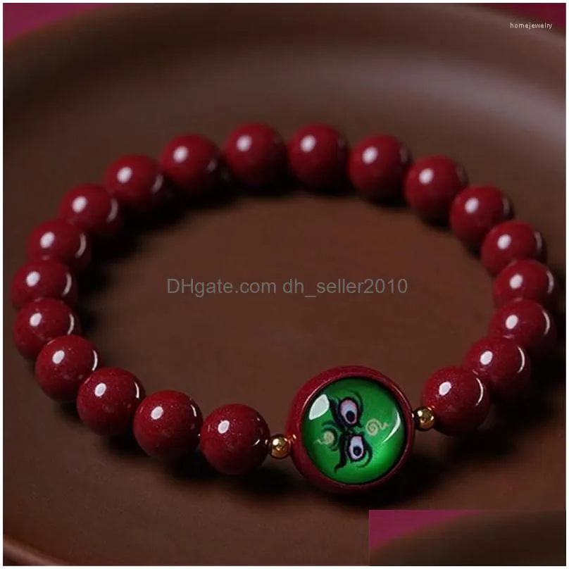 strand handmade cinnabar bracelets beads buddha bangles lucky jewelry talisman stretchable elastic for men women