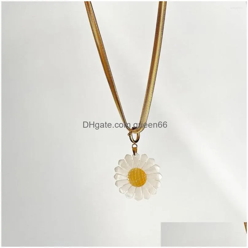 pendant necklaces kbjw original heavy necklace sea shell sunflower shape jewelry delicate stainless steel metal sweater chain